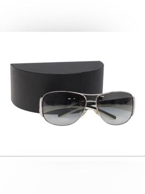 Prada Silver Frame Black Gradient Lens Sunglasses w Case